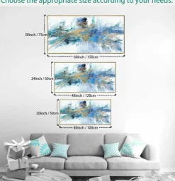 Abstract Wall Art Canvas – Navy Blue & Yellow, 20"x40", Modern Framed Painting for Living Room, Bedroom, Office