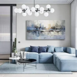 Abstract Wall Art Wall Decor Blue and Gray White Modern Canvas Wall Paintings Abstract Artwork for Living Room Bedroom Bathroom Office Home Decor Can Be Hung Directly 24"x 48"