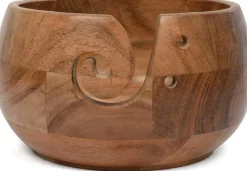 Acacia Wood Yarn Bowl Holder,Handmade Holder with Holes,Yarn,Wool (7" x 7" x 4")