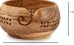 Acacia Wood Yarn Bowl Holder, 7 Inch Handmade Crochet and Knitting Organizer, Portable Yarn Storage for Crafting Workspace Decor