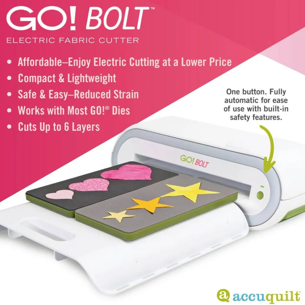 AccuQuilt GO! Bolt™ Electric Fabric Cutter Starter Set – Compact, Portable Cutting for Quilting
