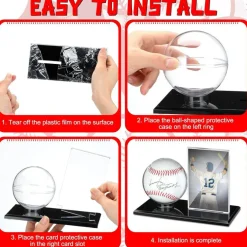 Acrylic Baseball Display Case with Trading Card Holder, Clear Baseball Display Box with Ring Stand for Sports Memorabilia, Desk & Shelf Display