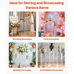Acrylic 3-Piece Round Cylinder Wedding Flower Pedestal Stands