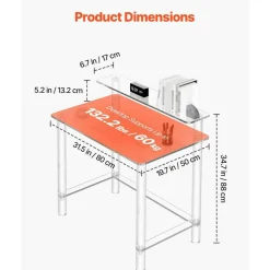Acrylic Table 2 Tiers Clear Office Desk with Monitor Stand Modern Study Computer Desk