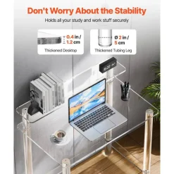 Acrylic Table 2 Tiers Clear Office Desk with Monitor Stand Modern Study Computer Desk