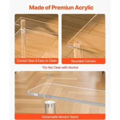 Acrylic Table 2 Tiers Clear Office Desk with Monitor Stand Modern Study Computer Desk