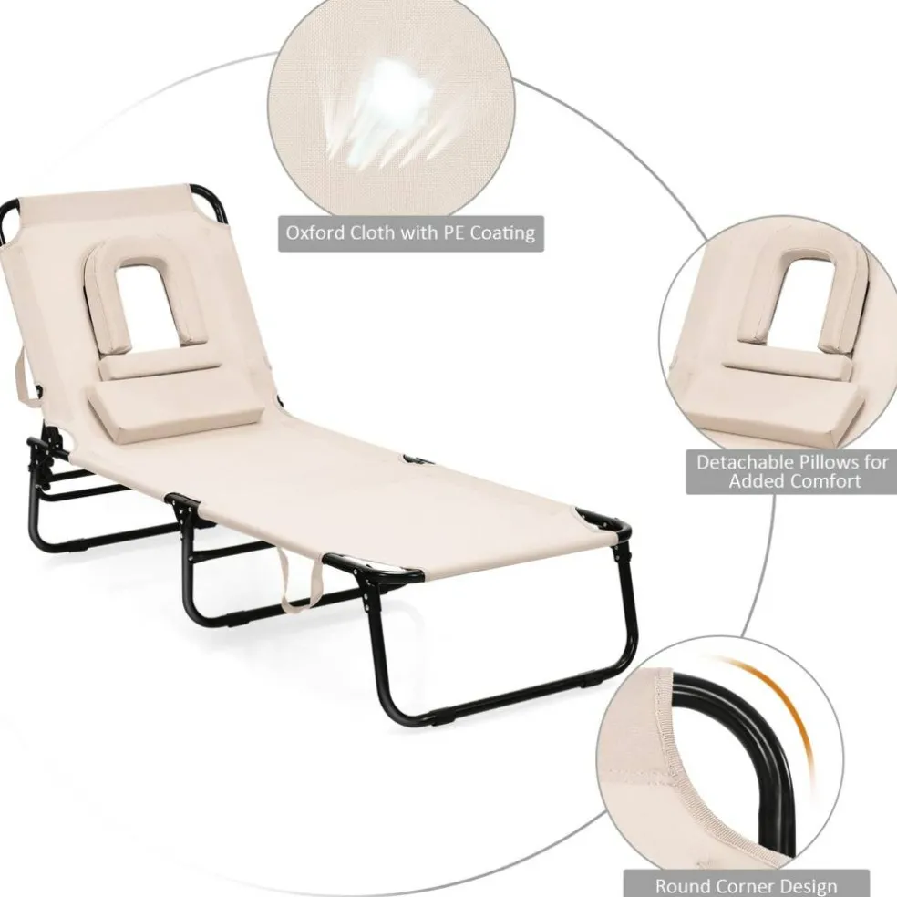 Adjustable Back Folding Beach Lounge Chair for Patio Pool or Garden