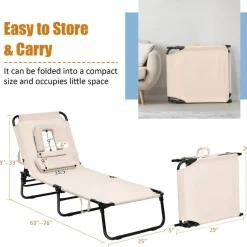 Adjustable Back Folding Beach Lounge Chair for Patio Pool or Garden