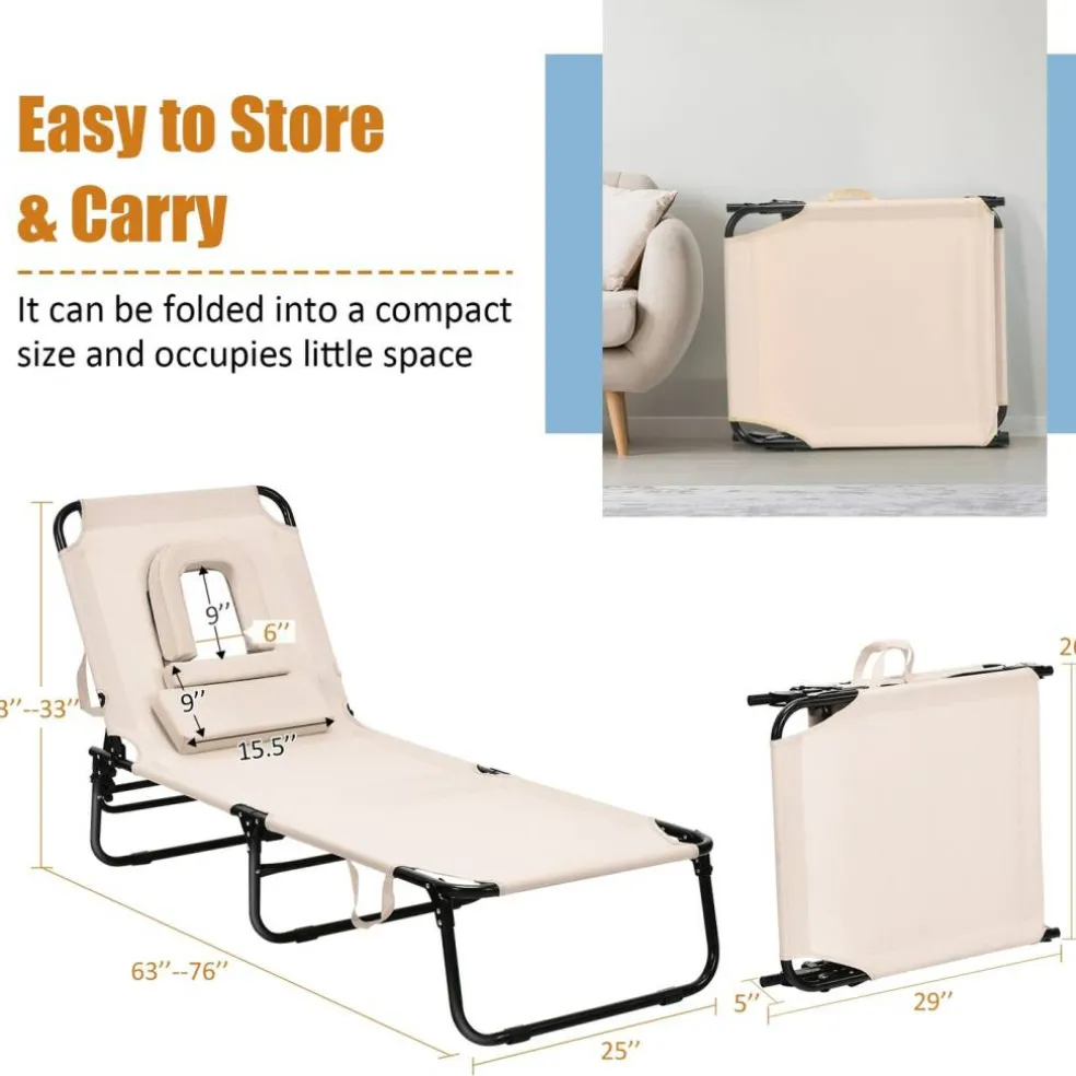 Adjustable Back Folding Beach Lounge Chair for Patio Pool or Garden