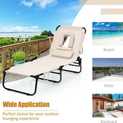 Adjustable Back Folding Beach Lounge Chair for Patio Pool or Garden