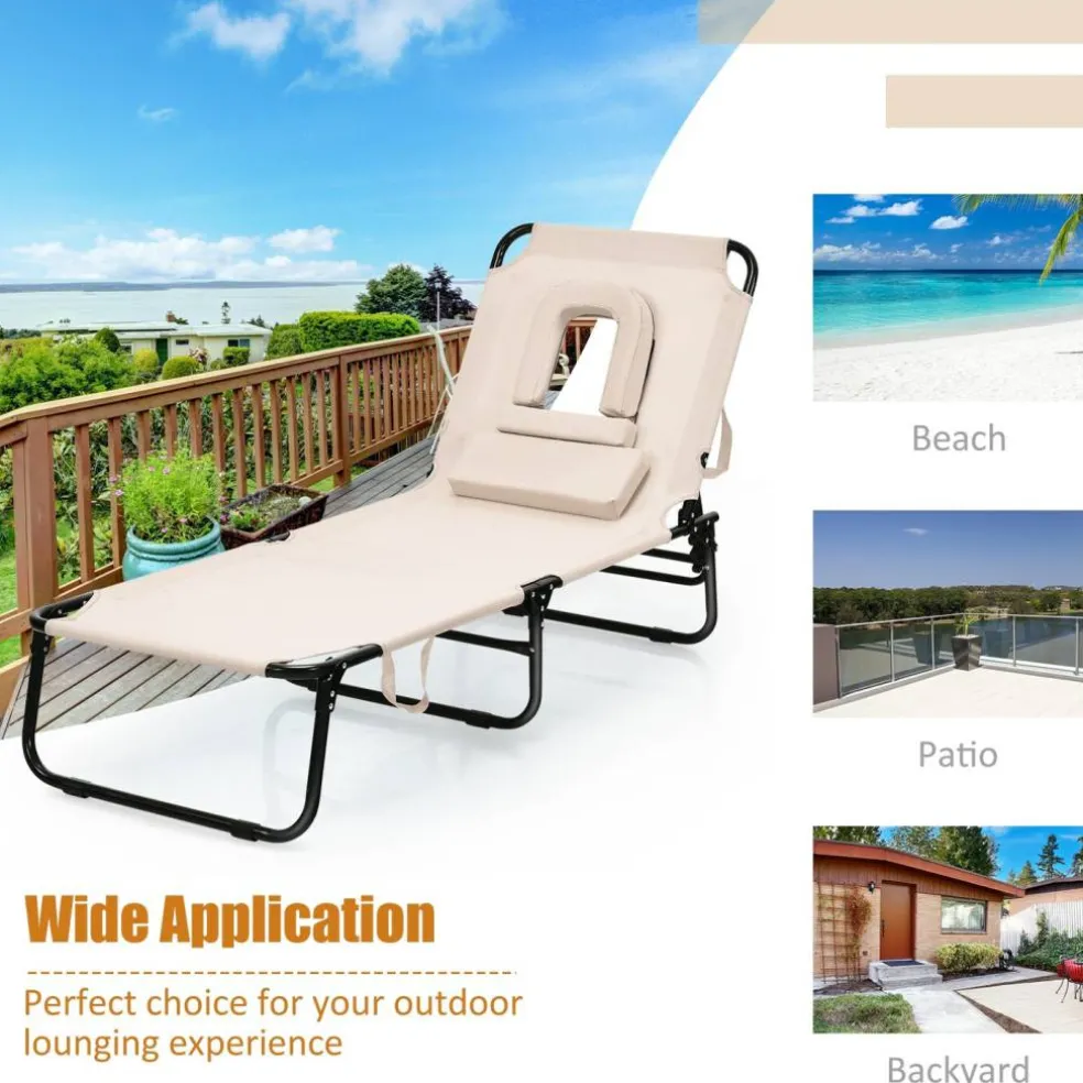 Adjustable Back Folding Beach Lounge Chair for Patio Pool or Garden