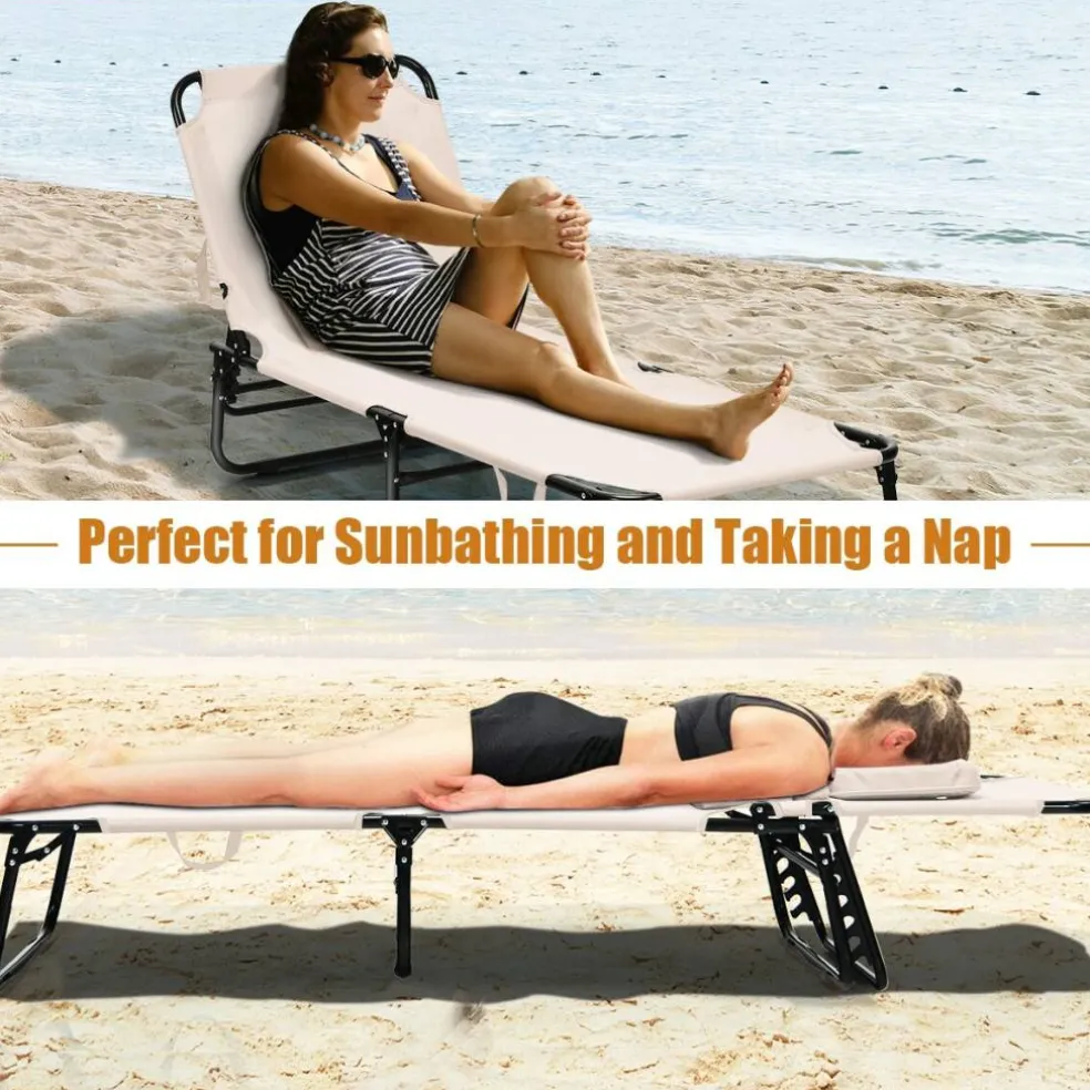 Adjustable Back Folding Beach Lounge Chair for Patio Pool or Garden