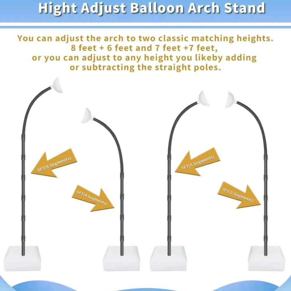 Adjustable Balloon Arch Kit 8.2FT & 6FT – Reusable Balloon Stand Frame with Base, Half Arch Floor Stand for Birthday, Wedding, Baby Shower, Graduation & Party Decorations (Black)