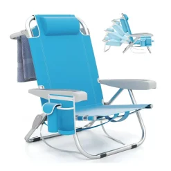 Adjustable Beach Chair with Cup Holder and Storage for Outdoor Relaxation