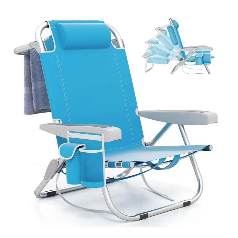 Adjustable Beach Chair with Cup Holder and Storage for Outdoor Relaxation