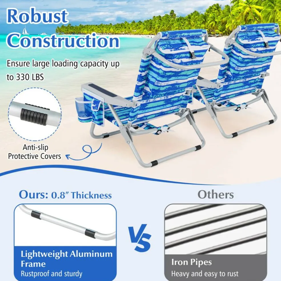 Adjustable Beach Chair with Cup Holder and Storage for Outdoor Relaxation