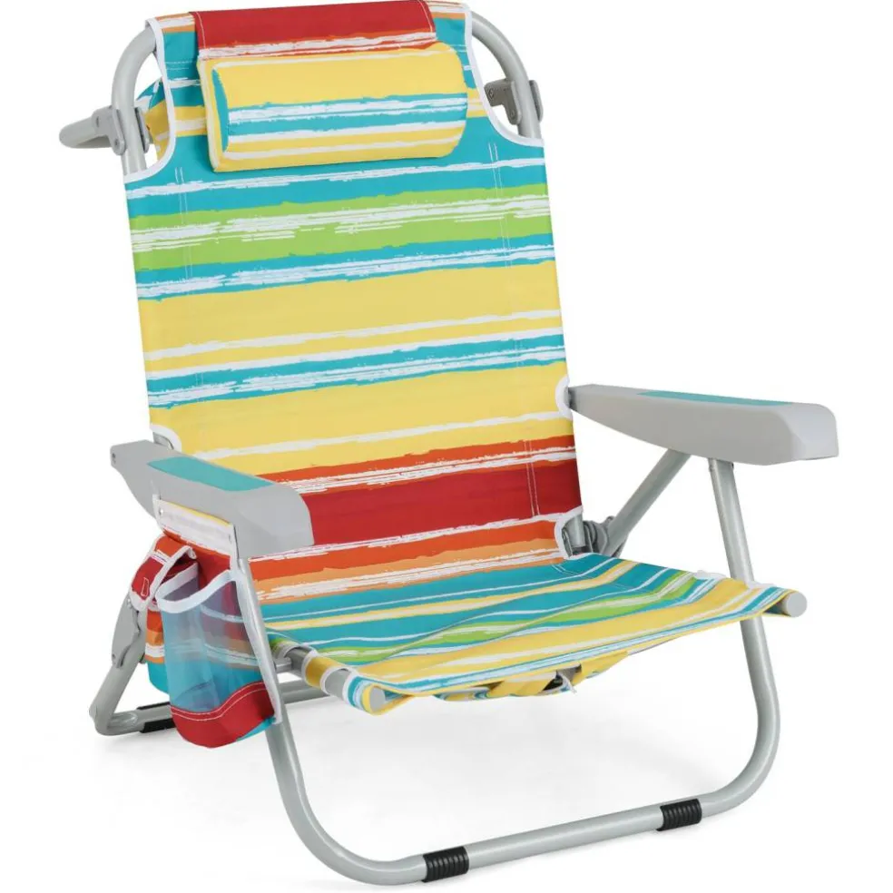 Adjustable Beach Chair with Cup Holder and Storage for Outdoor Relaxation