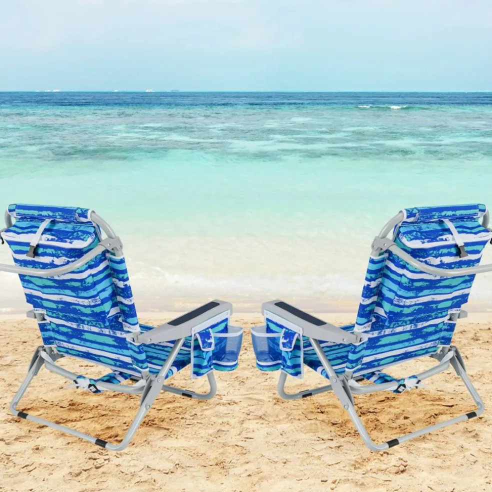 Adjustable Beach Chair with Cup Holder and Storage for Outdoor Relaxation