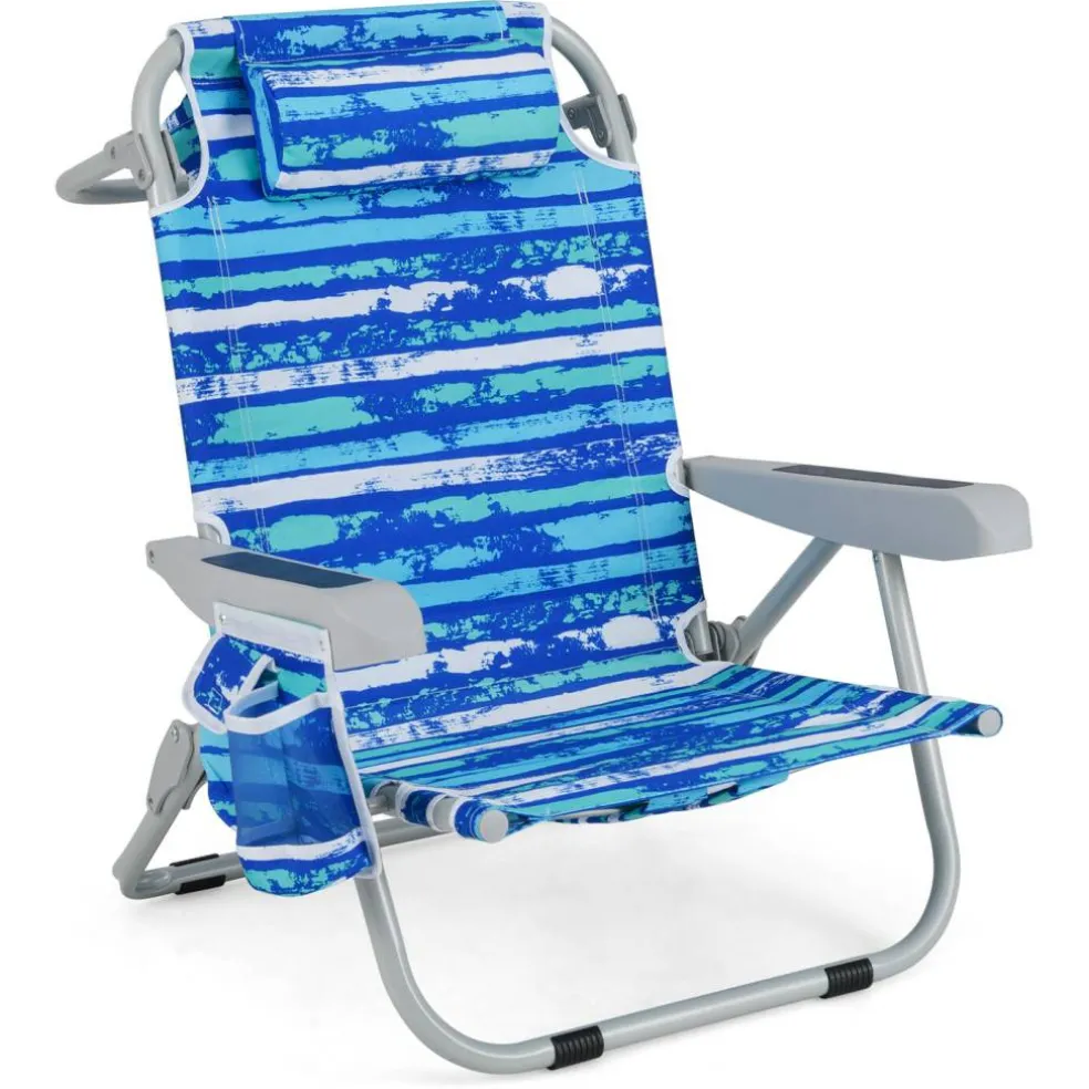 Adjustable Beach Chair with Cup Holder and Storage for Outdoor Relaxation