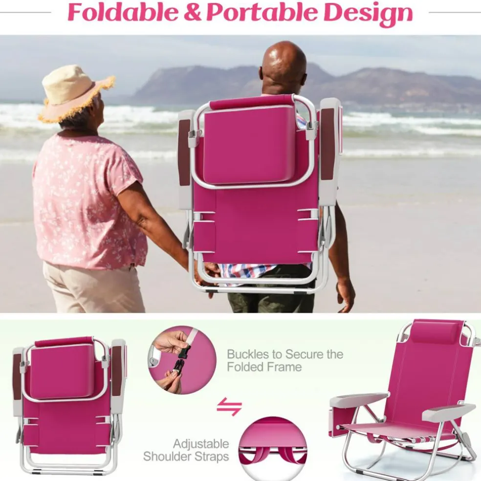 Adjustable Beach Chair with Cup Holder and Storage for Outdoor Relaxation