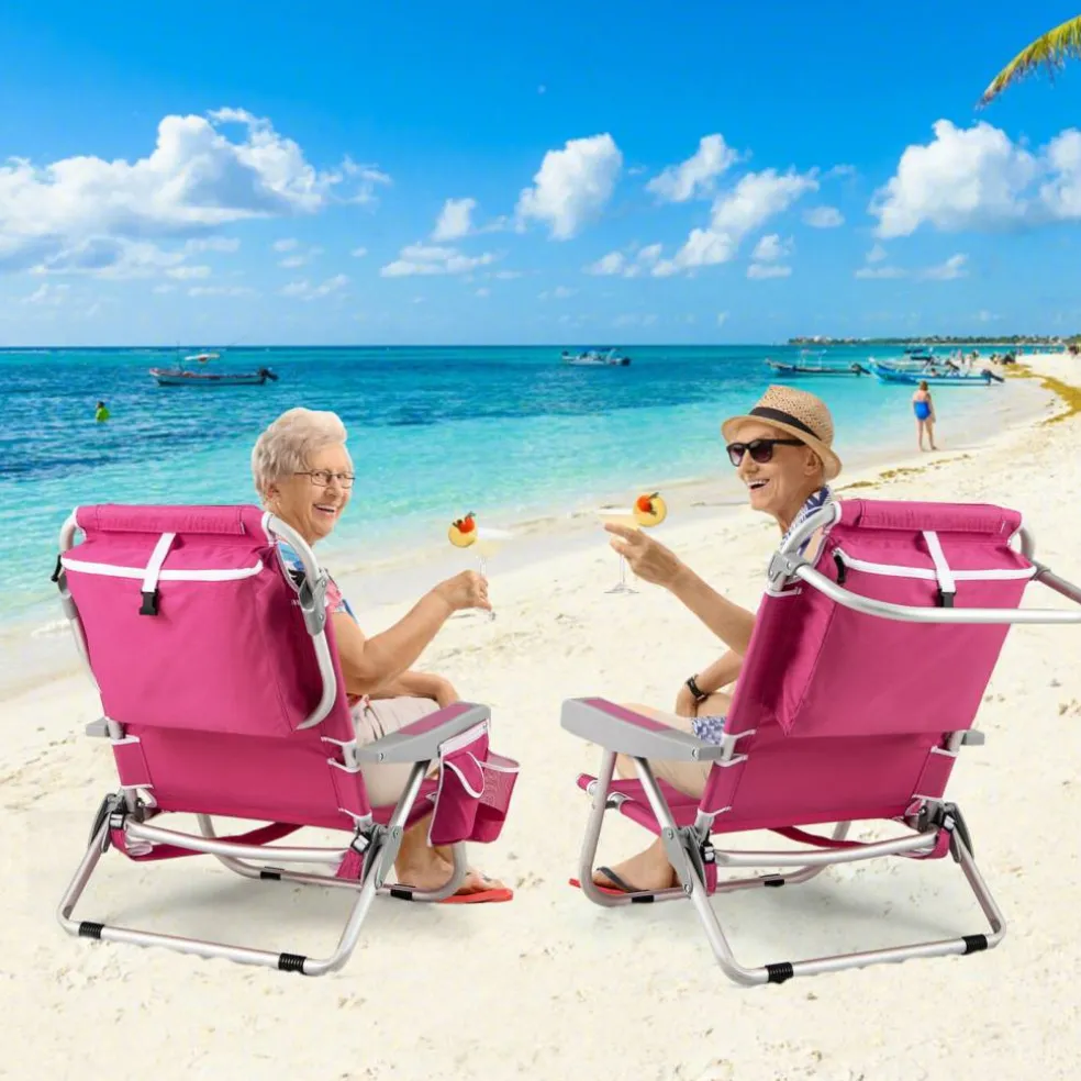 Adjustable Beach Chair with Cup Holder and Storage for Outdoor Relaxation