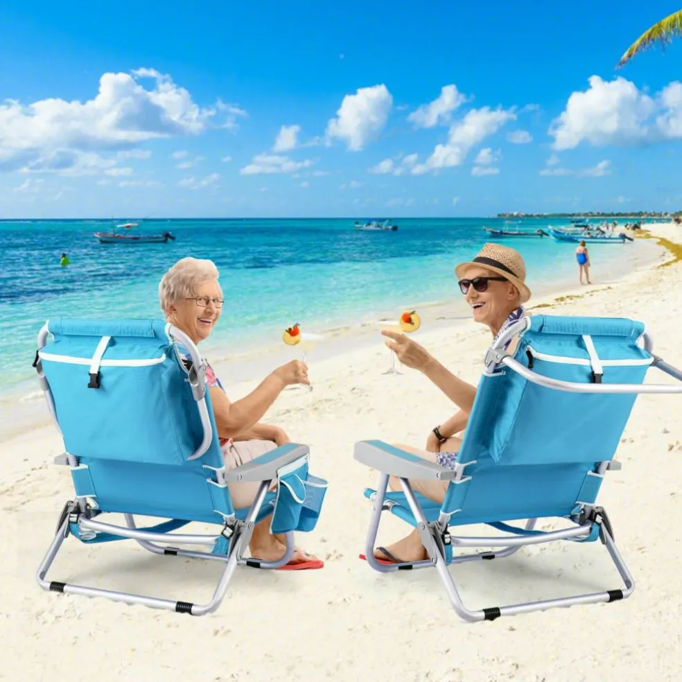 Adjustable Beach Chair with Cup Holder and Storage for Outdoor Relaxation