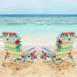 Adjustable Beach Chair with Cup Holder and Storage for Outdoor Relaxation