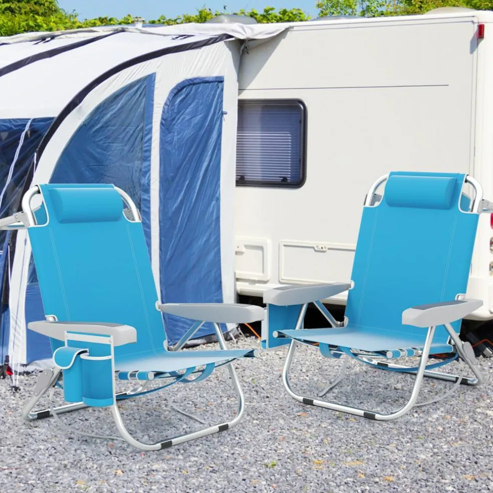 Adjustable Beach Chair with Cup Holder and Storage for Outdoor Relaxation