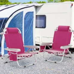 Adjustable Beach Chair with Cup Holder and Storage for Outdoor Relaxation