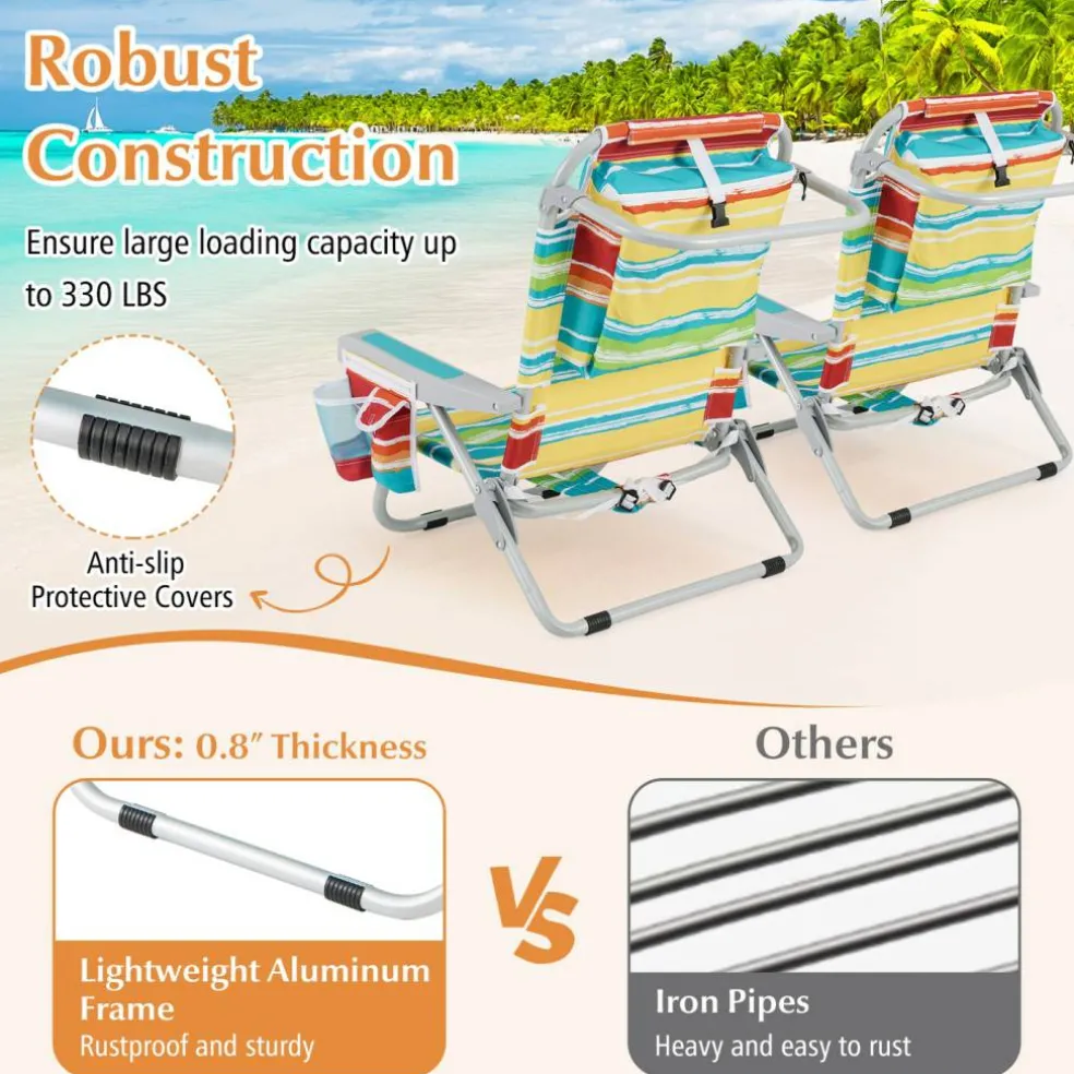Adjustable Beach Chair with Cup Holder and Storage for Outdoor Relaxation