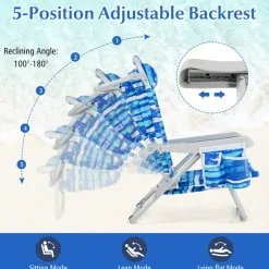 Adjustable Beach Chair with Cup Holder and Storage for Outdoor Relaxation