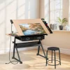 Adjustable Drafting Table with Stool & Power Outlet – Drawing Desk Workstation