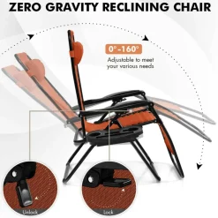 Adjustable Folding Recliner Chair with Cup Holder Tray and Sturdy Aluminum Frame for Indoor or Outdoor Use
