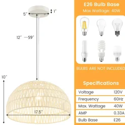 Adjustable Hanging Farmhouse Rattan Pendant Lamp