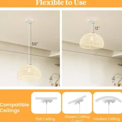 Adjustable Hanging Farmhouse Rattan Pendant Lamp