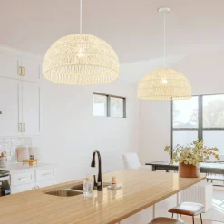 Adjustable Hanging Farmhouse Rattan Pendant Lamp