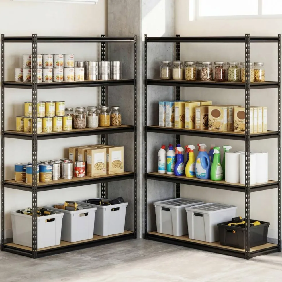 Adjustable Metal Storage Shelves 5 Tier Garage Shelving Unit with MDF Boards Boltless Utility Rack for Warehouse Kitchen and Basement