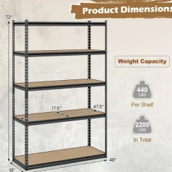 Adjustable Metal Storage Shelves 5 Tier Garage Shelving Unit with MDF Boards Boltless Utility Rack for Warehouse Kitchen and Basement