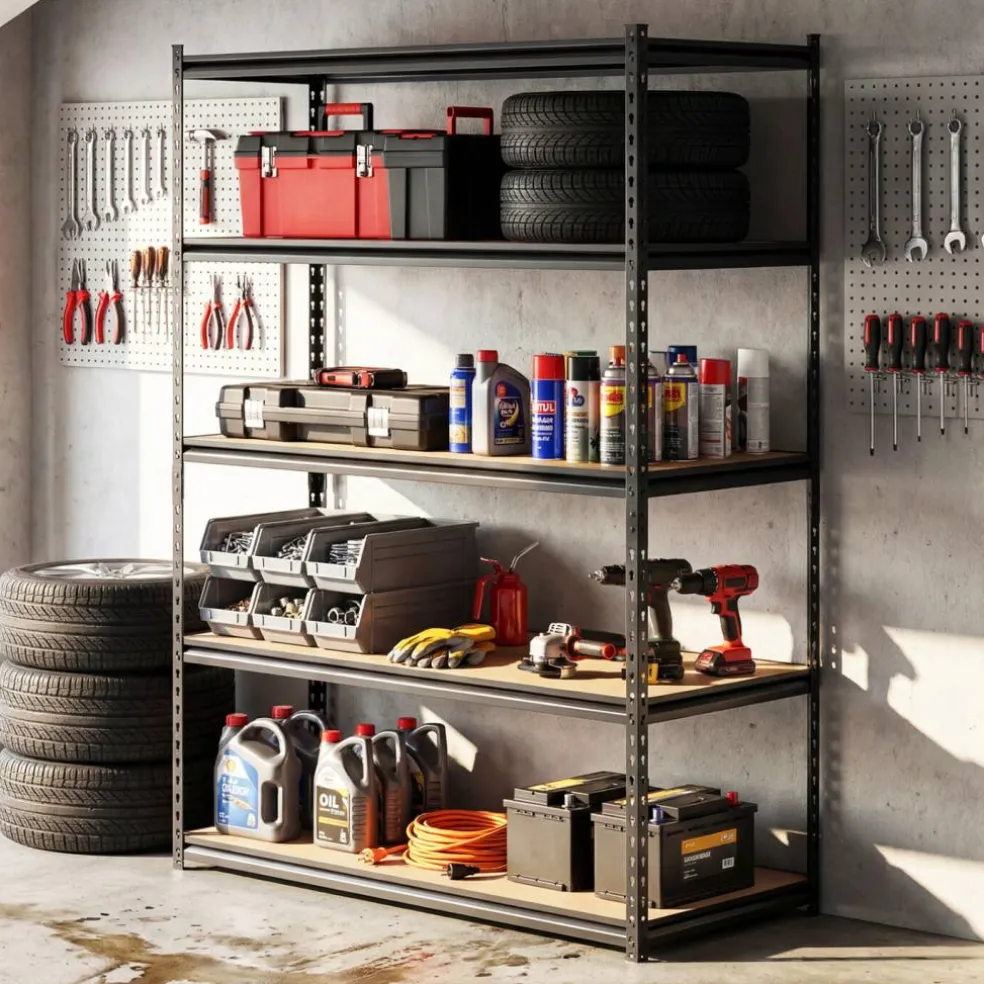 Adjustable Metal Storage Shelves 5 Tier Garage Shelving Unit with MDF Boards Boltless Utility Rack for Warehouse Kitchen and Basement