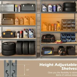 Adjustable Metal Storage Shelves 5 Tier Garage Shelving Unit with MDF Boards Boltless Utility Rack for Warehouse Kitchen and Basement