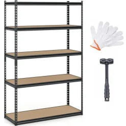 Adjustable Metal Storage Shelves 5 Tier Garage Shelving Unit with MDF Boards Boltless Utility Rack for Warehouse Kitchen and Basement