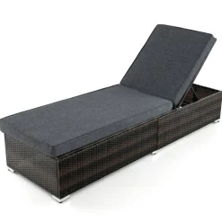 Adjustable Outdoor Lounge Chair Rattan Chaise with Thick Cushion Patio Deck Chair