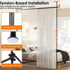 Adjustable Room Divider Rod, 28"-72" Width and 4-10 Ft Height Tension Curtain Rod, No Drill Floor to Ceiling Partition for Bedroom Dorm Office Studio