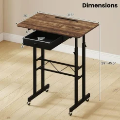 Adjustable Standing Desk, Height Sit Stand Computer Desk with Wheels, Tablet Holder and Fabric Drawer for Home Office, Bedroom and Classroom
