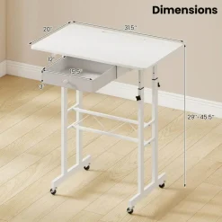 Adjustable Standing Desk, Height Sit Stand Computer Desk with Wheels, Tablet Holder and Fabric Drawer for Home Office, Bedroom and Classroom