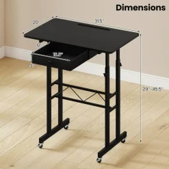 Adjustable Standing Desk, Height Sit Stand Computer Desk with Wheels, Tablet Holder and Fabric Drawer for Home Office, Bedroom and Classroom