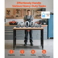 Adjustable Workbench Steel Oak Garage Workshop Table