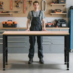 Adjustable Workbench Steel Oak Garage Workshop Table