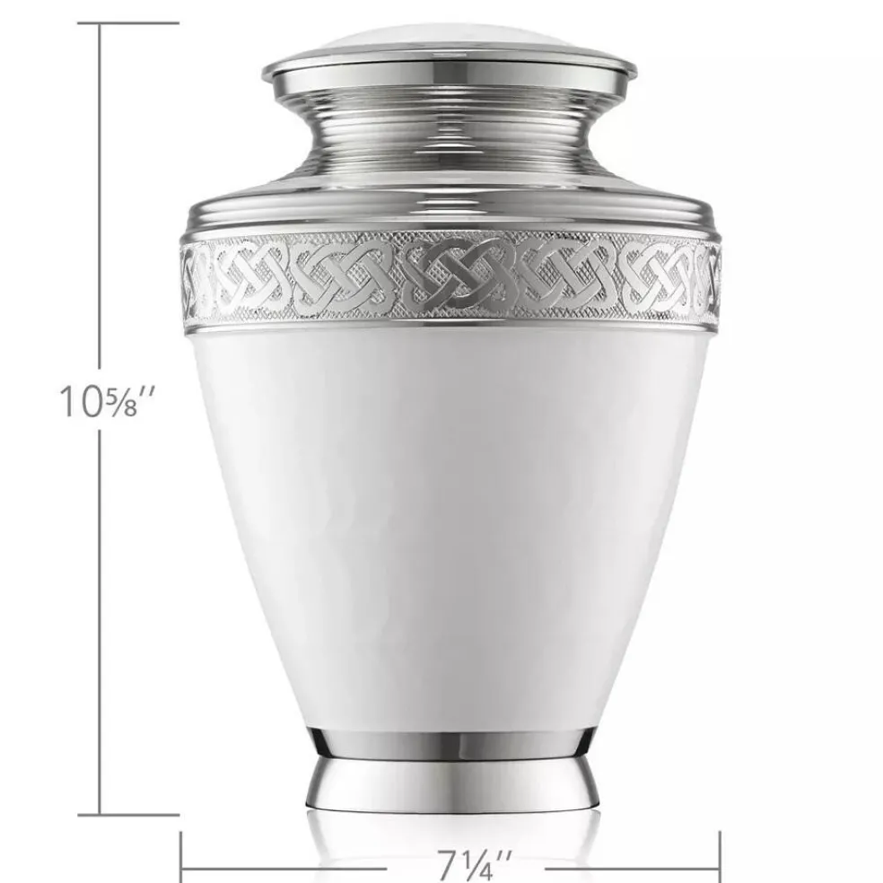 Adult Cremation Urn for Human Ashes - White and Silver with Velvet Bag