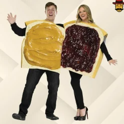 Adult Peanut Butter and Jelly Couples Costume Set Unisex Foam Bread Tunics Funny Halloween Outfit